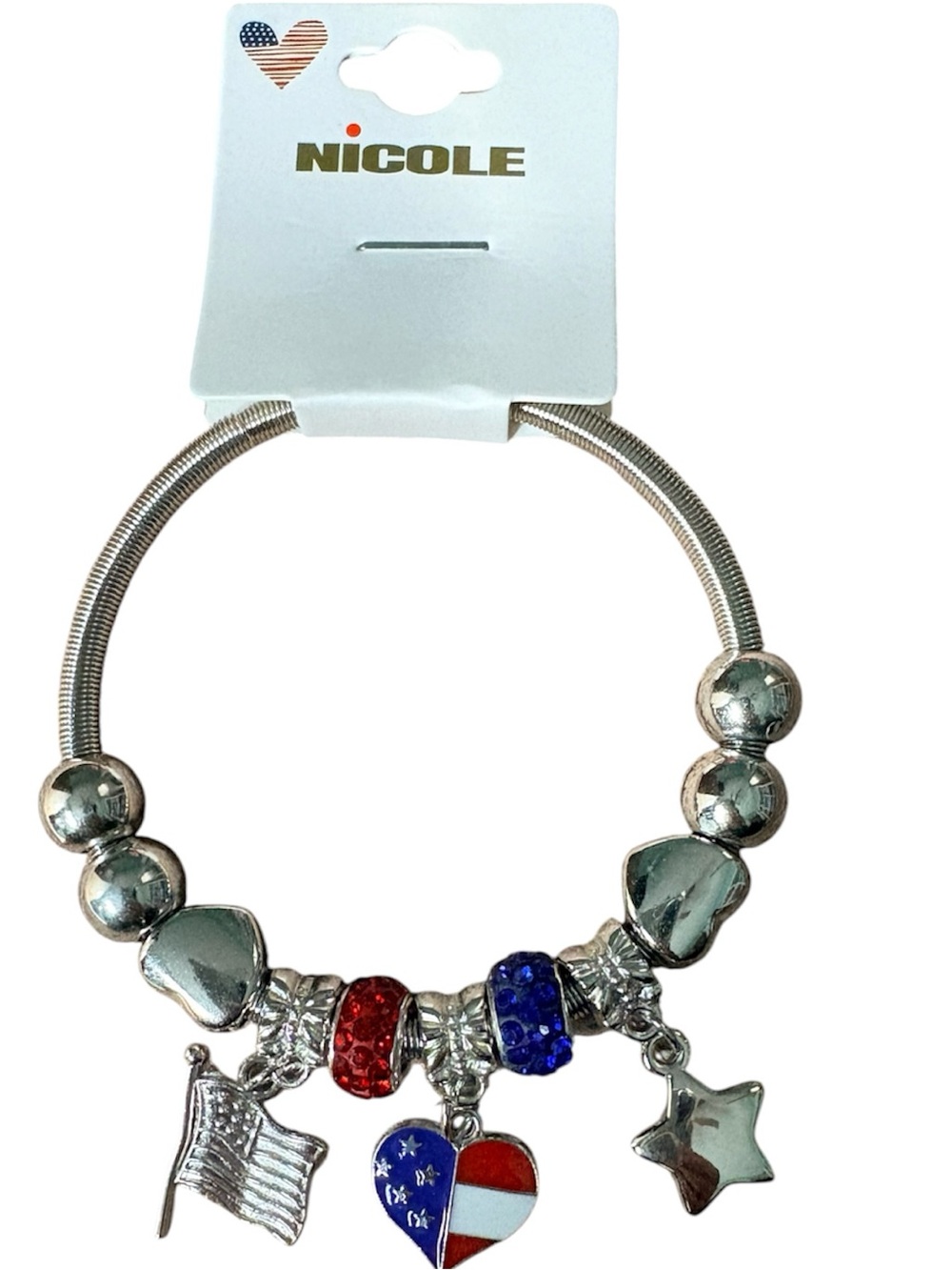 Nicole Silver-tone Charm Bracelet with Red & Blue Beads